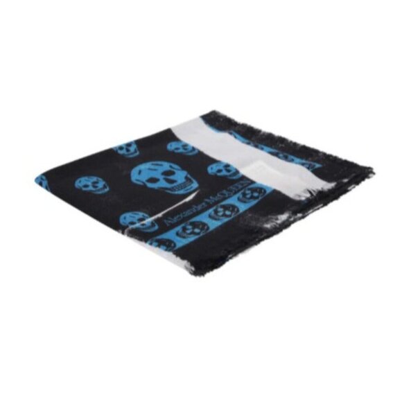 Alexander McQueen Skull Scarf Black & Blue 100% Wool - NWT - Picture 3 of 4